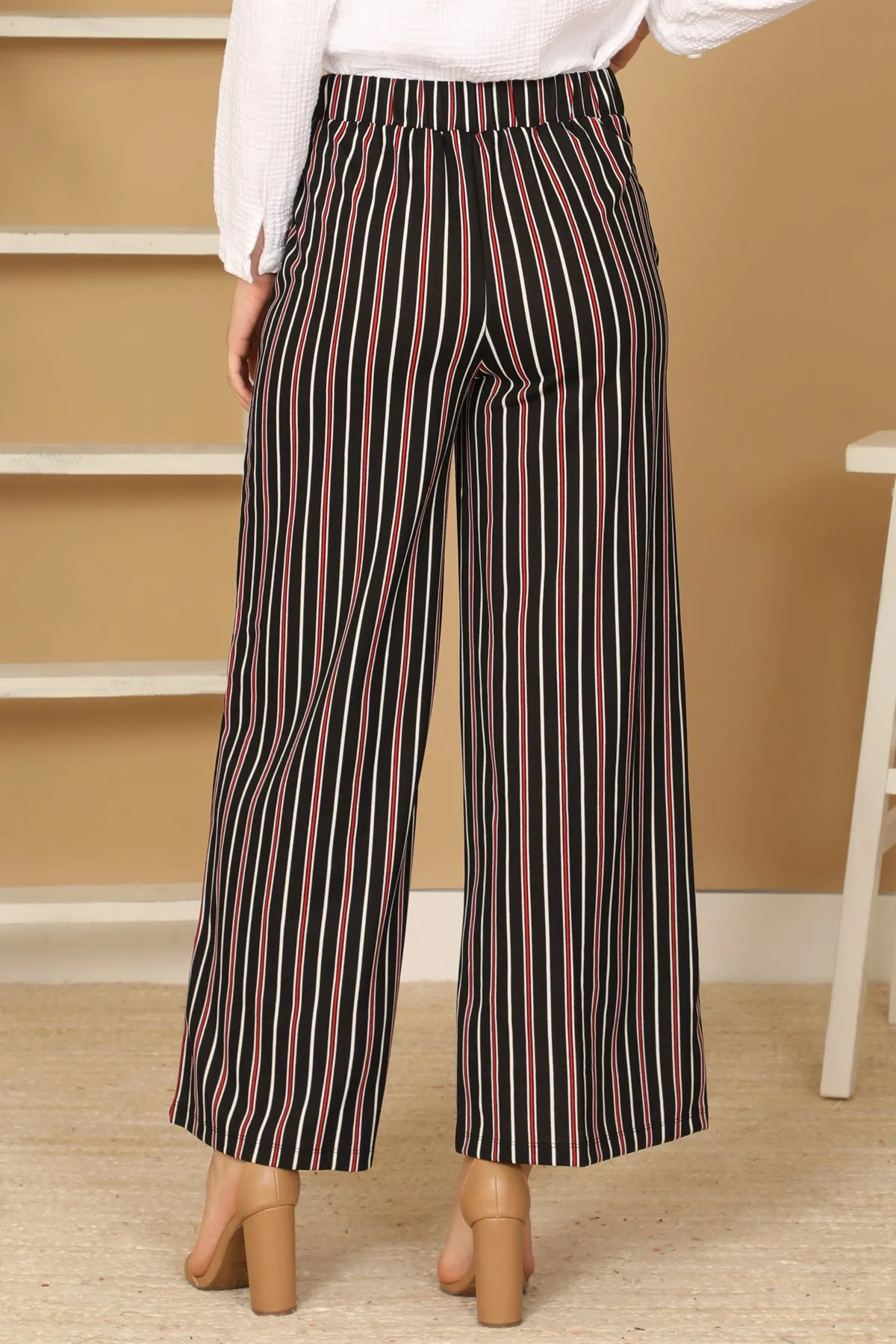 WAIST TIE STRIPE SQUARE PANTS