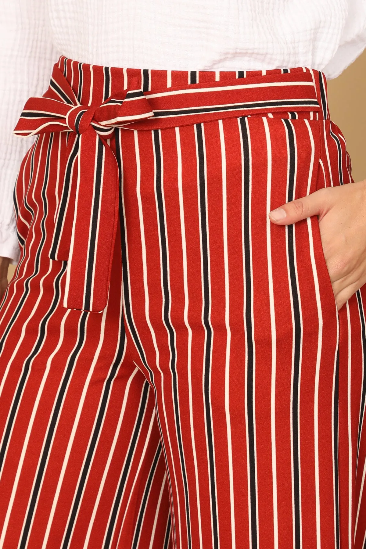 WAIST TIE STRIPE SQUARE PANTS