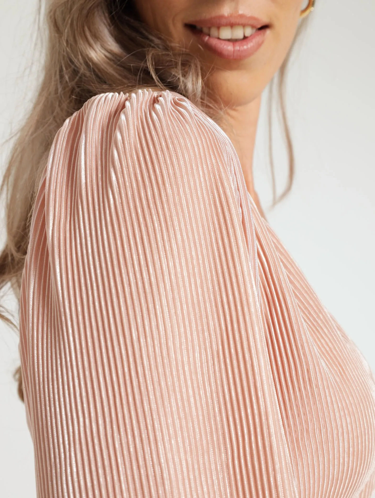 Waisted Plisse Blouse - Light Pink