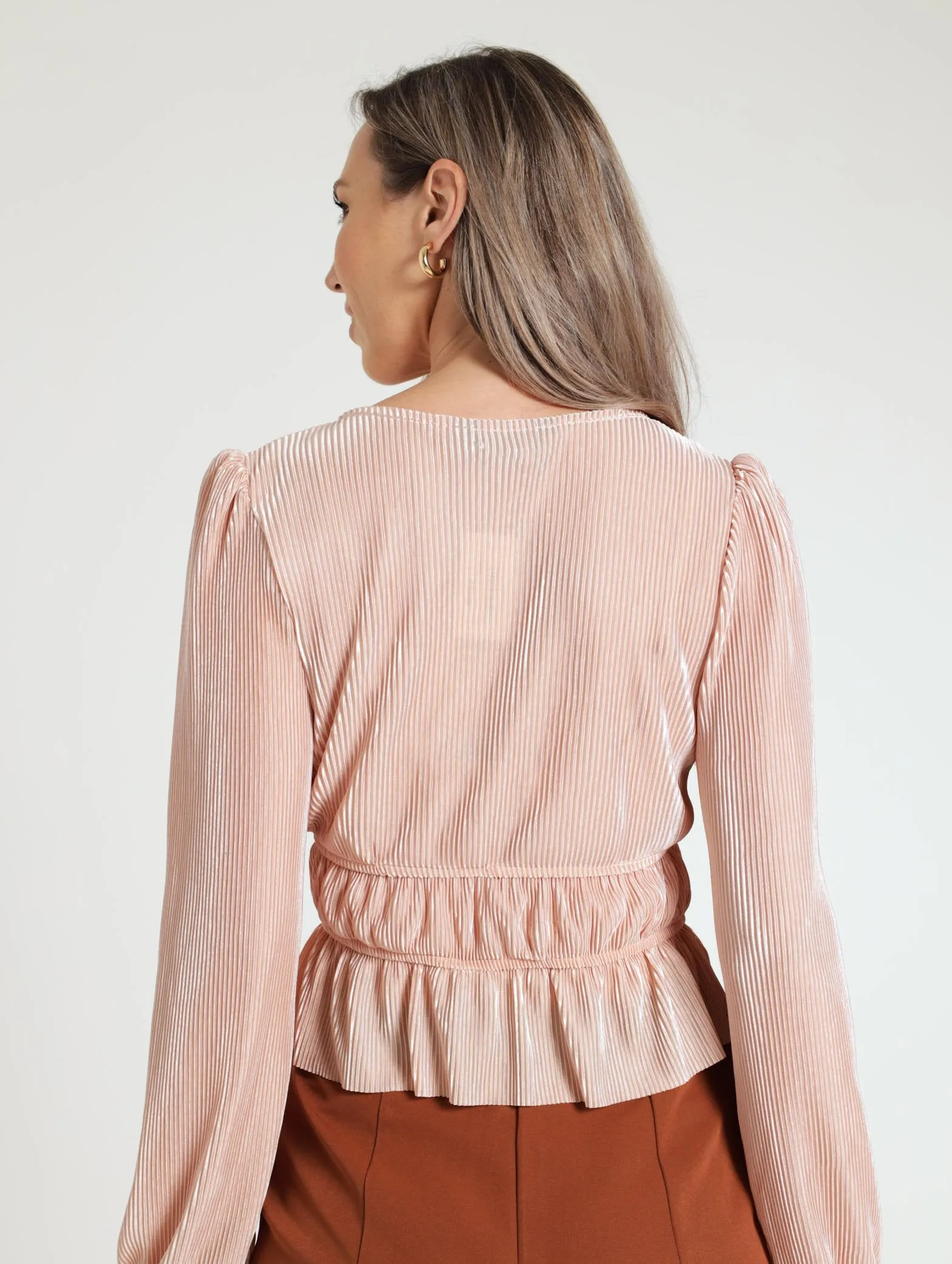 Waisted Plisse Blouse - Light Pink
