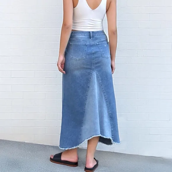 Wash lab “Selma” pieced 2 tone sky denim skirt