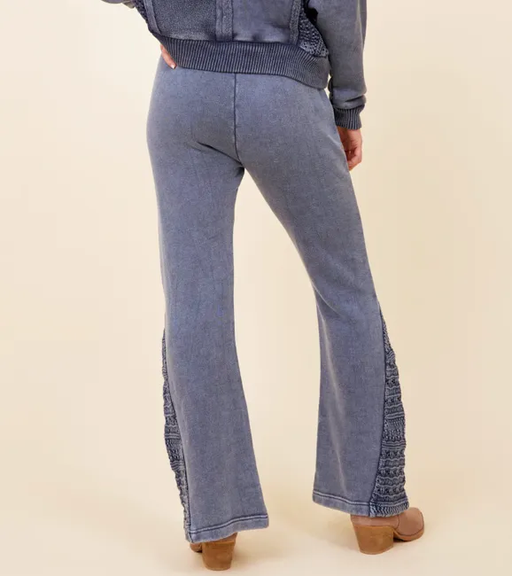 Washed Denim Crochet Wide Leg Pants