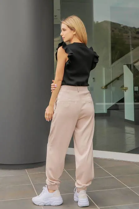 Watch Her Strut Satin Cream Jogger Pants