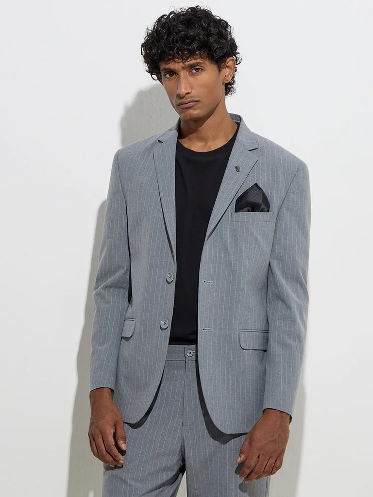 WES Formals Grey Pinstripe Slim-Fit Blazer