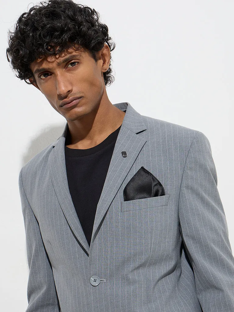 WES Formals Grey Pinstripe Slim-Fit Blazer