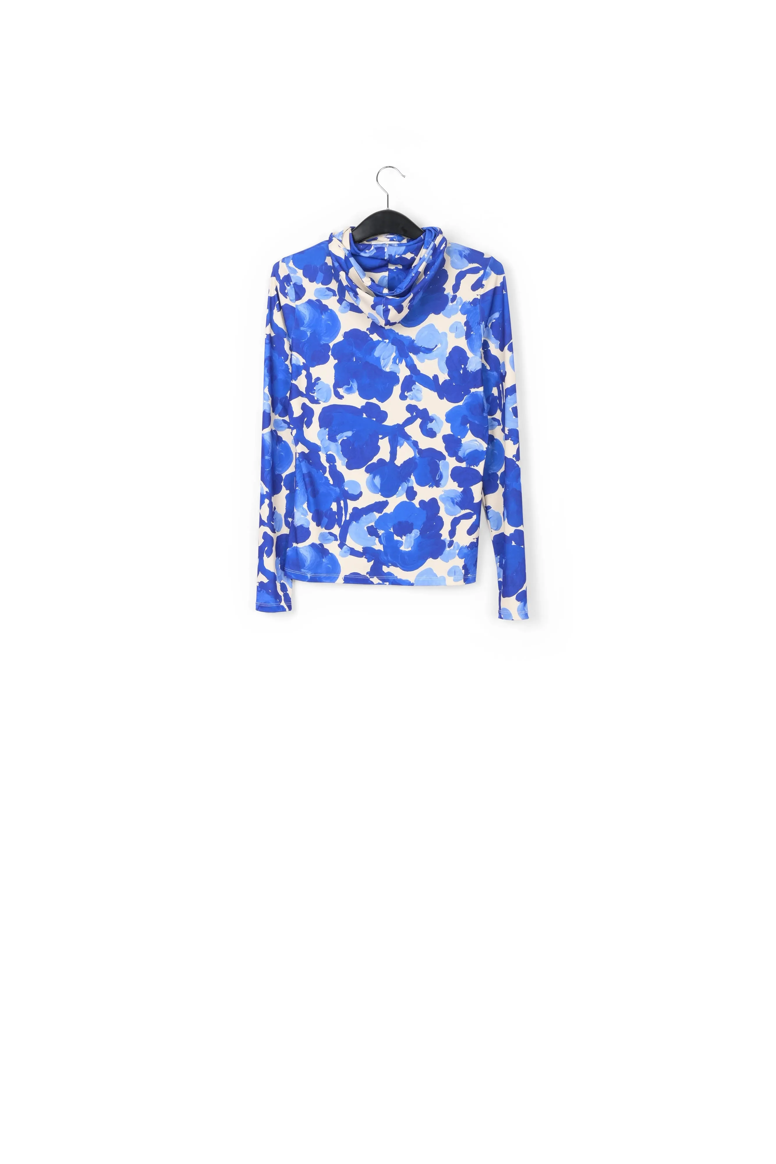 White and blue floral print hooded top