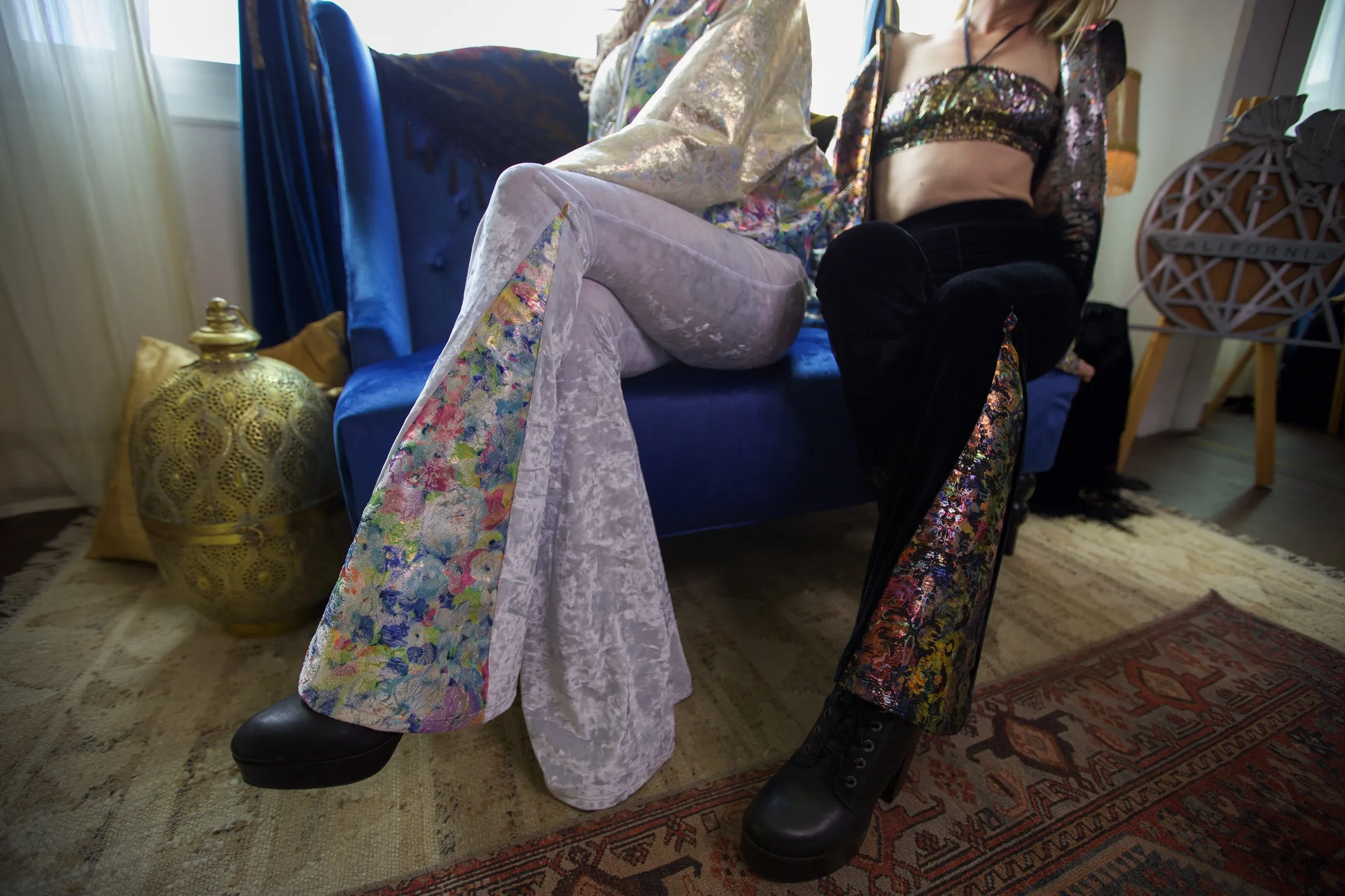 White High Waist Crushed Velvet Flare Pants