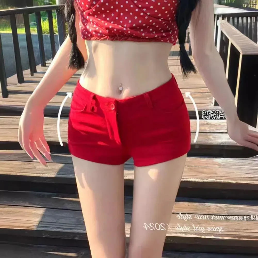 White Low Waist Slim-fit Hot Pants