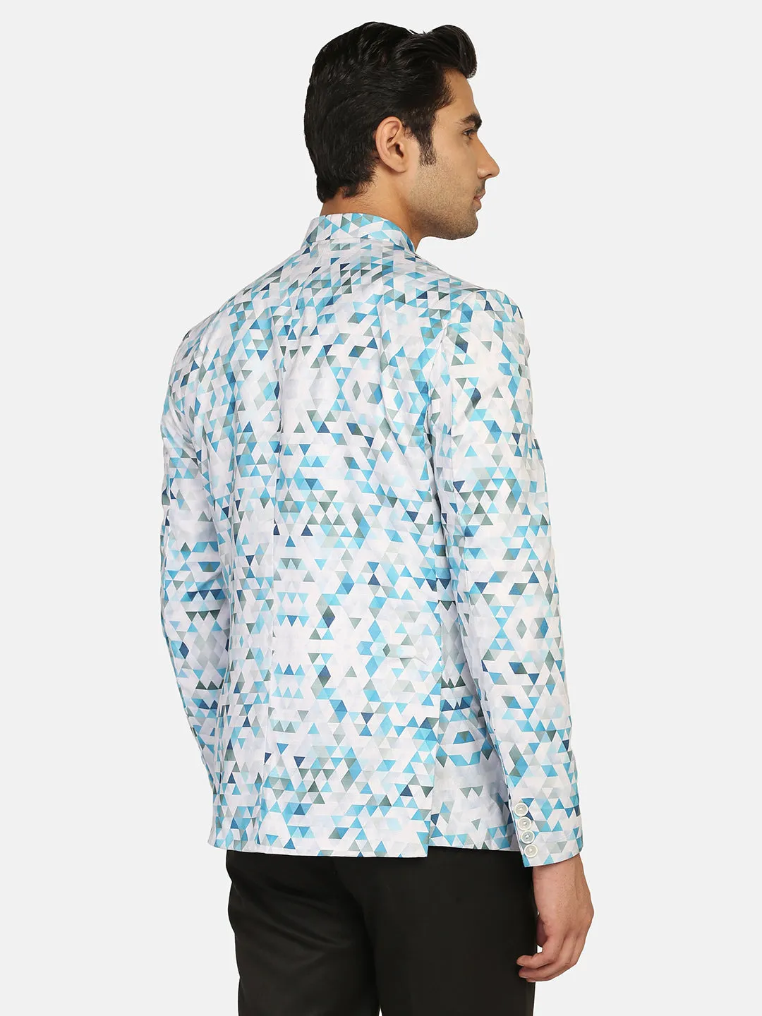 White Printed Bandgala Blazer