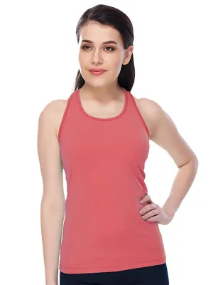 Women Coral Pink Solid Sports Tank Top - Racer Back Stretch-CP