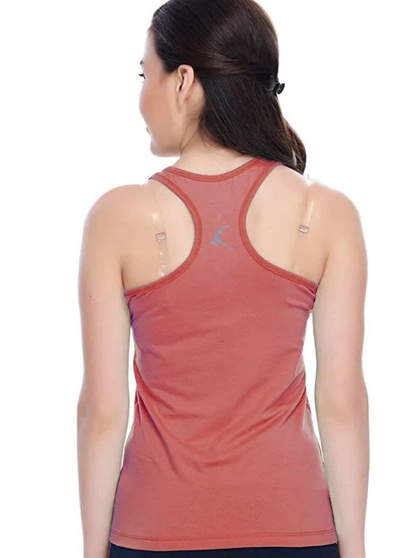 Women Coral Pink Solid Sports Tank Top - Racer Back Stretch-CP