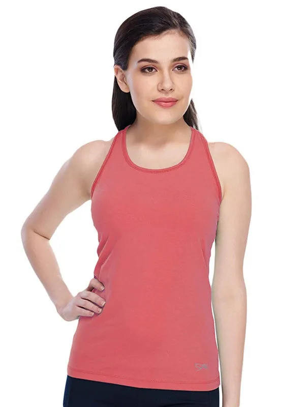 Women Coral Pink Solid Sports Tank Top - Racer Back Stretch-CP