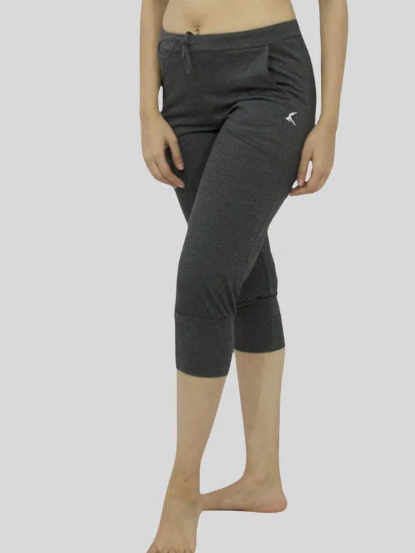 Women Dark Grey-Melange Solid Capri- HOP SPORTS CAPRI-DG-ML