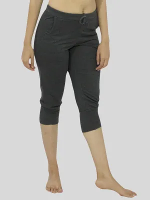 Women Dark Grey-Melange Solid Capri- HOP SPORTS CAPRI-DG-ML