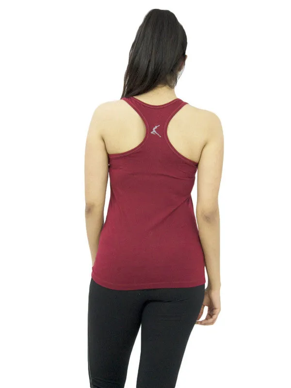 Women Maroon Solid Sports Tank Top - RACER Back STRETCH-MN