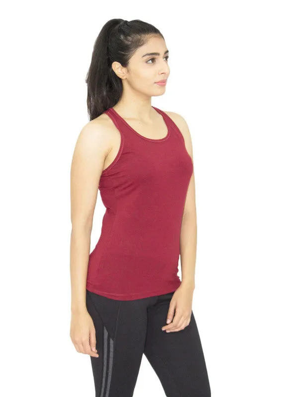 Women Maroon Solid Sports Tank Top - RACER Back STRETCH-MN