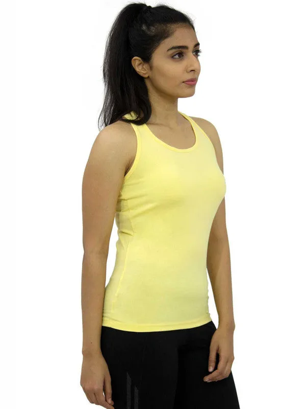 Women Yellow Solid Sports Tank Top - RACER Back STRETCH-M YELLOW