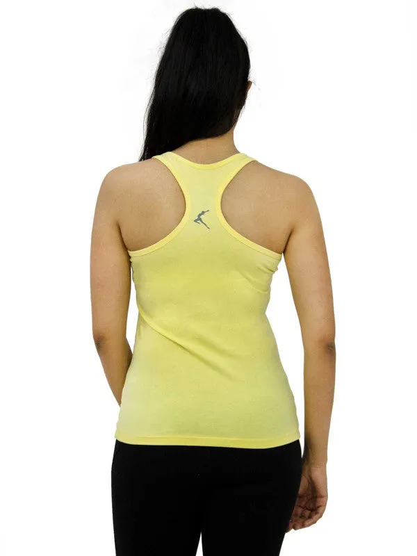 Women Yellow Solid Sports Tank Top - RACER Back STRETCH-M YELLOW