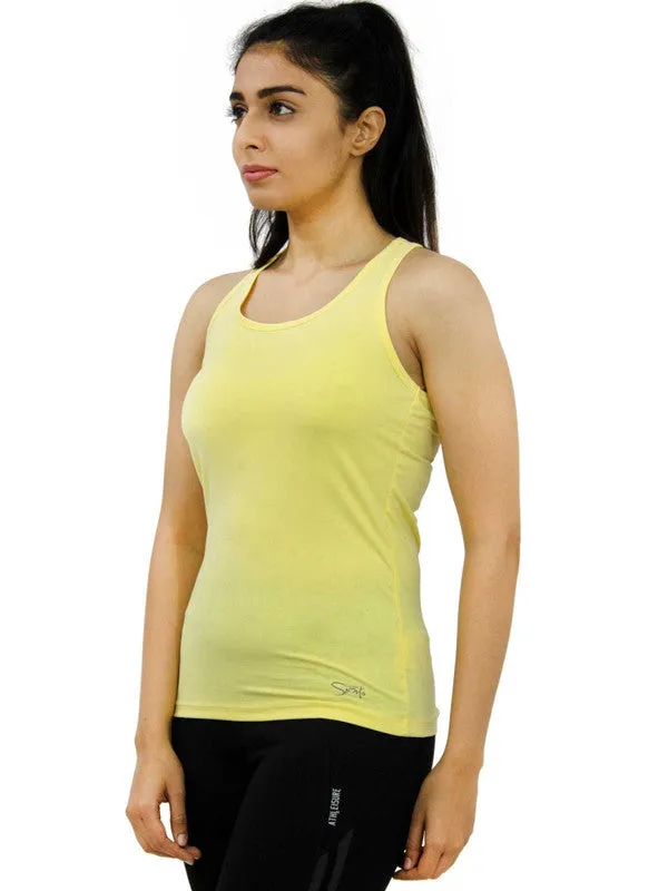 Women Yellow Solid Sports Tank Top - RACER Back STRETCH-M YELLOW