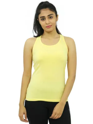 Women Yellow Solid Sports Tank Top - RACER Back STRETCH-M YELLOW