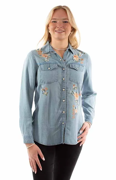 Women's Honey Creek Collection Blouse: Western Floral Embroidery