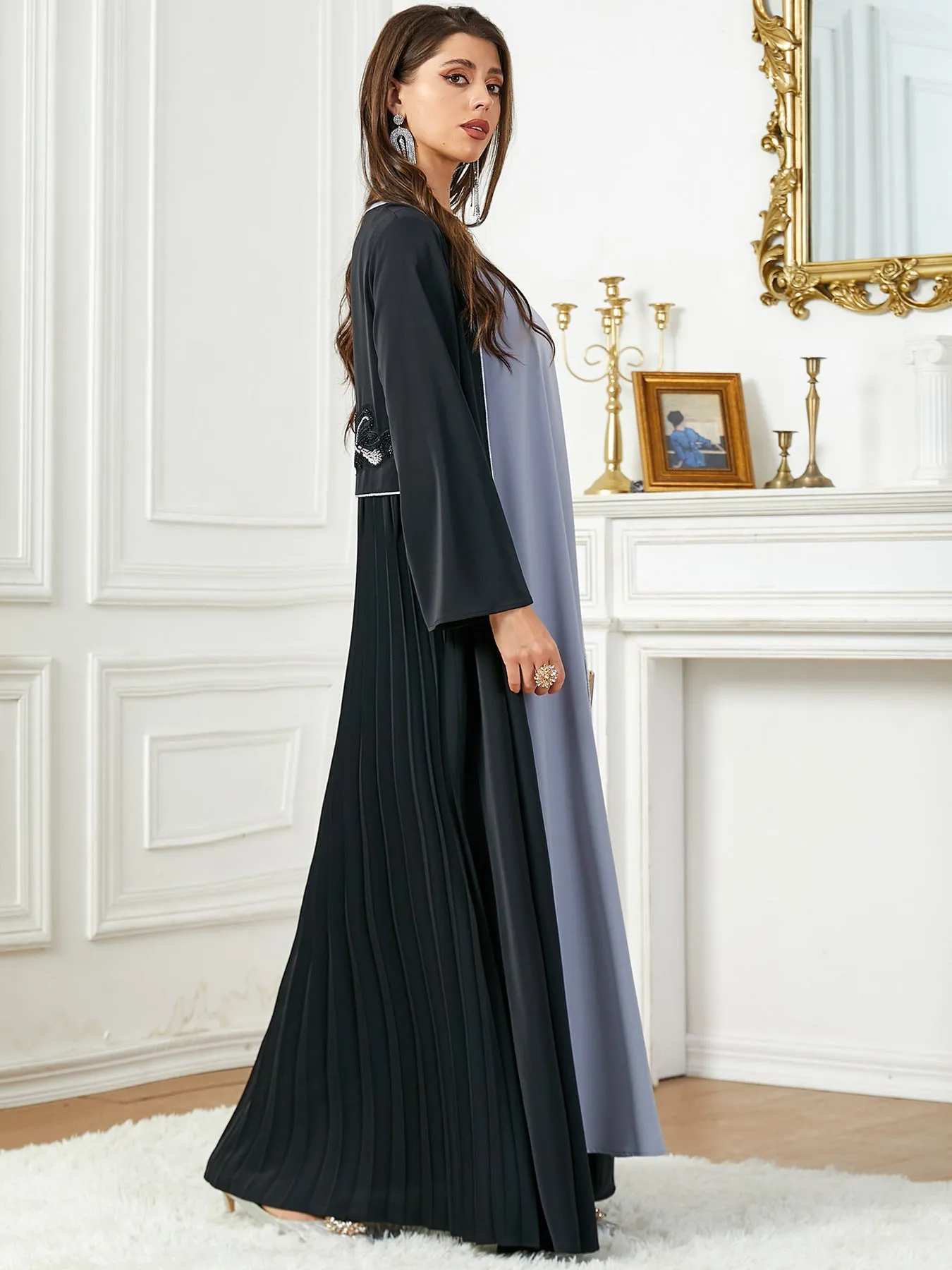 Women's Long Sleeve Flowy Maxi Dress with Botanical Details