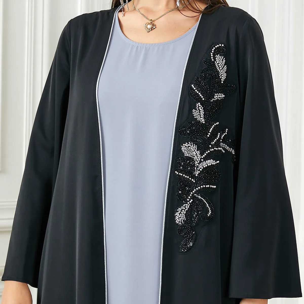 Women's Long Sleeve Flowy Maxi Dress with Botanical Details