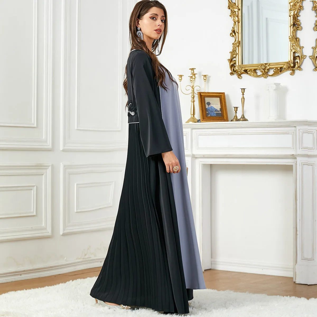 Women's Long Sleeve Flowy Maxi Dress with Botanical Details
