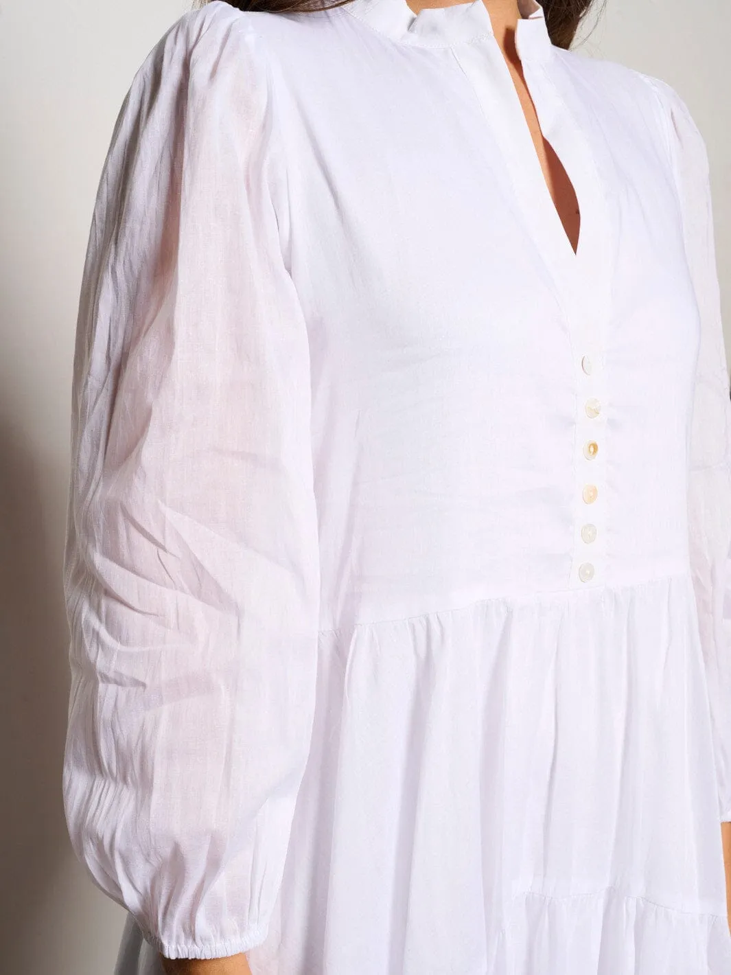 WOMEN'S LONG SLEEVE V-NECK BUTTON UP TIERED MAXI DRESS