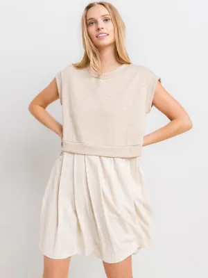 WOMEN'S SHORT SLEEVE LOOSE FIT LINEN MINI DRESS