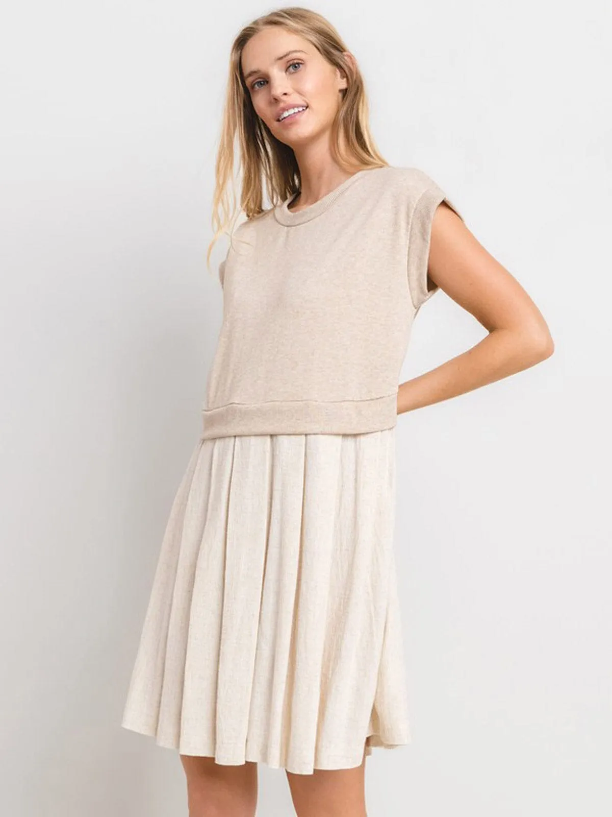 WOMEN'S SHORT SLEEVE LOOSE FIT LINEN MINI DRESS
