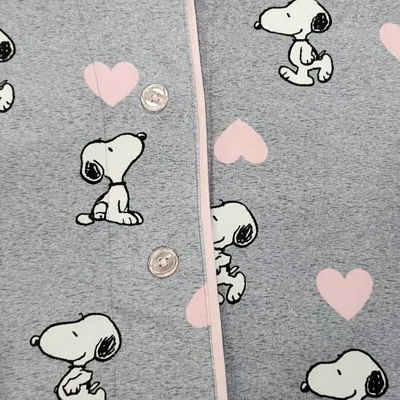 Womens‎ Valentines Day Peanuts Snoopy Gray Pajama Set With Pink Hearts Size L