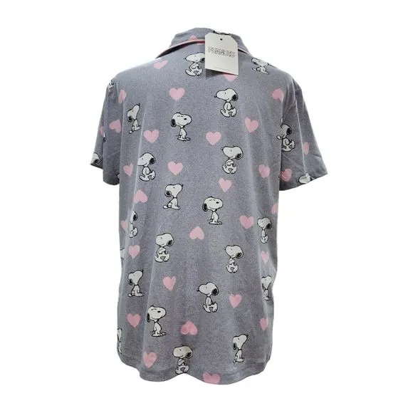 Womens‎ Valentines Day Peanuts Snoopy Gray Pajama Set With Pink Hearts Size L