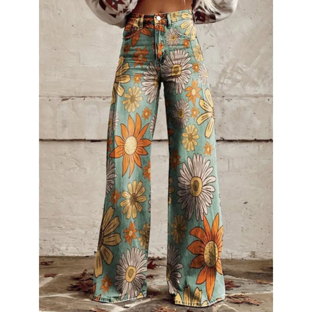 Women's Vintage Walking High Waisted Pants | Wide Leg