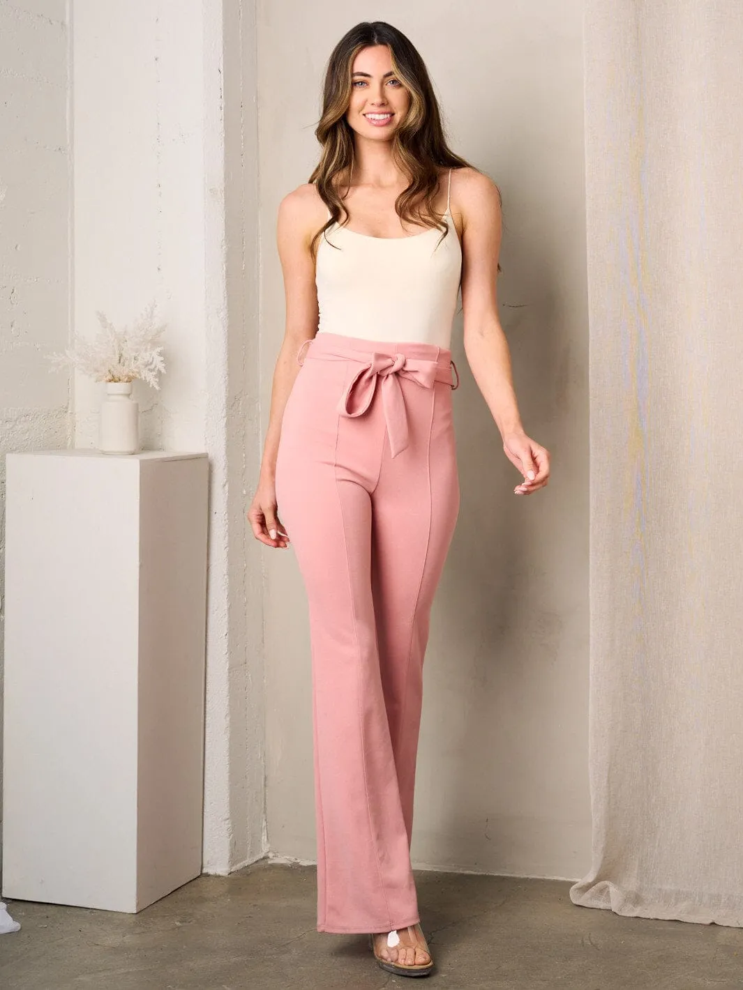 WOMEN'S WIDE LEG SELF TIE PANTS
