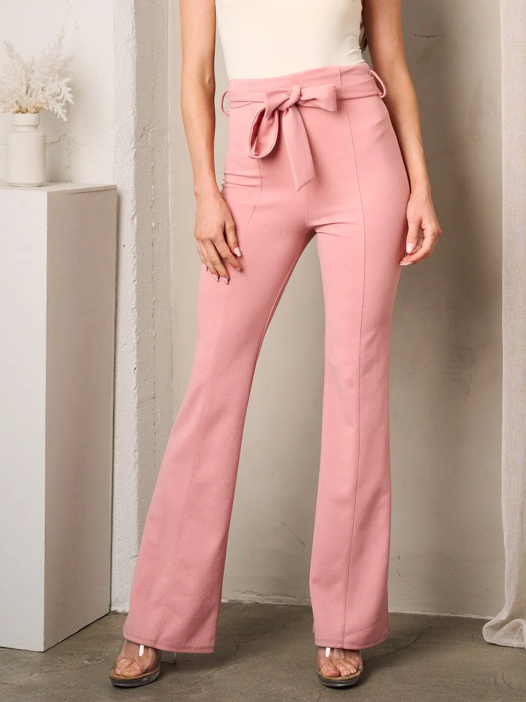 WOMEN'S WIDE LEG SELF TIE PANTS