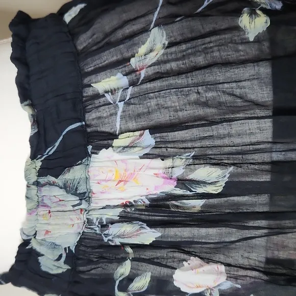 Y2K Black sheer chiffon floral flowy tiered fairycore whimsigoth  maxi skirt