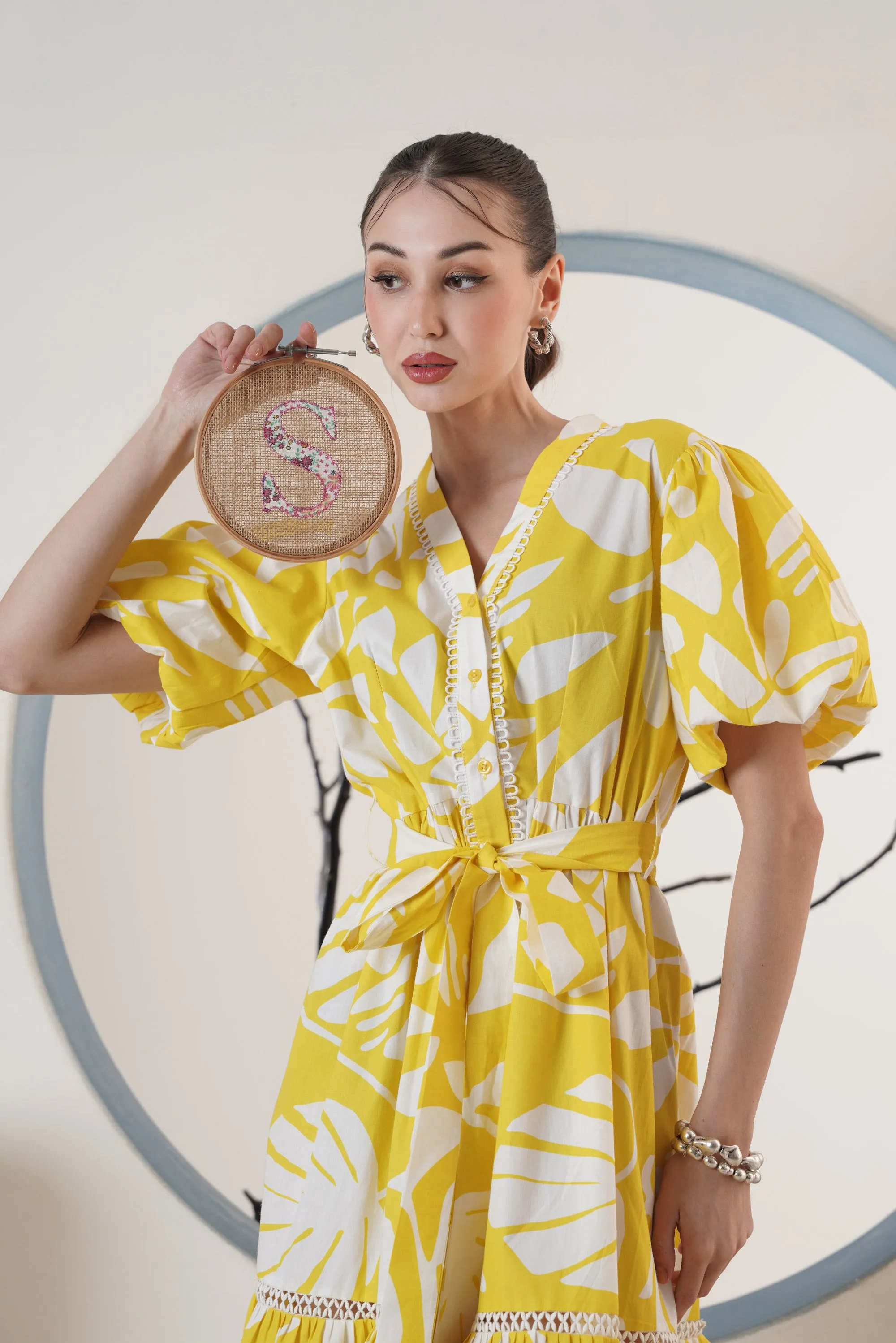 Yellow Floral printed Maxi Dress