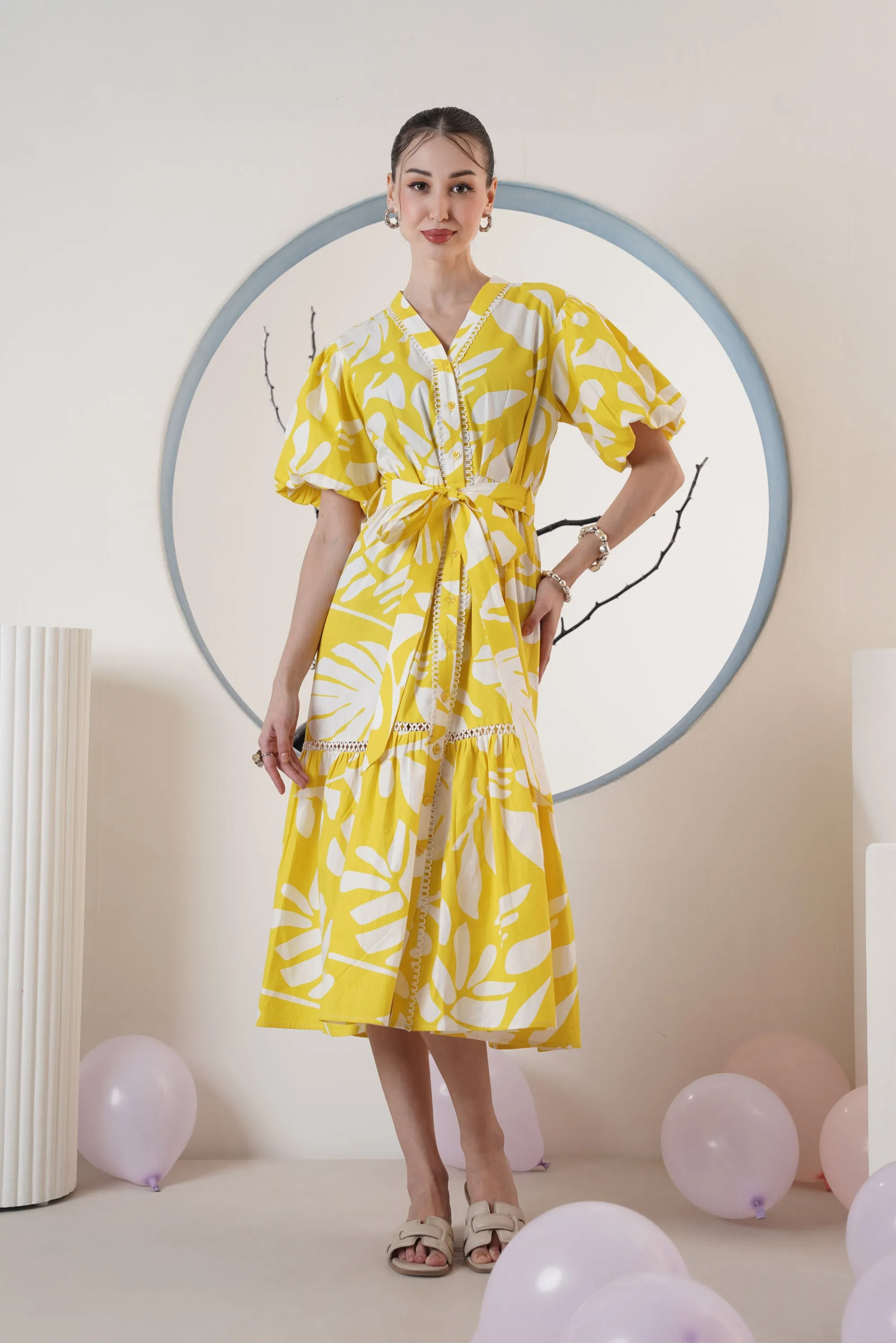 Yellow Floral printed Maxi Dress
