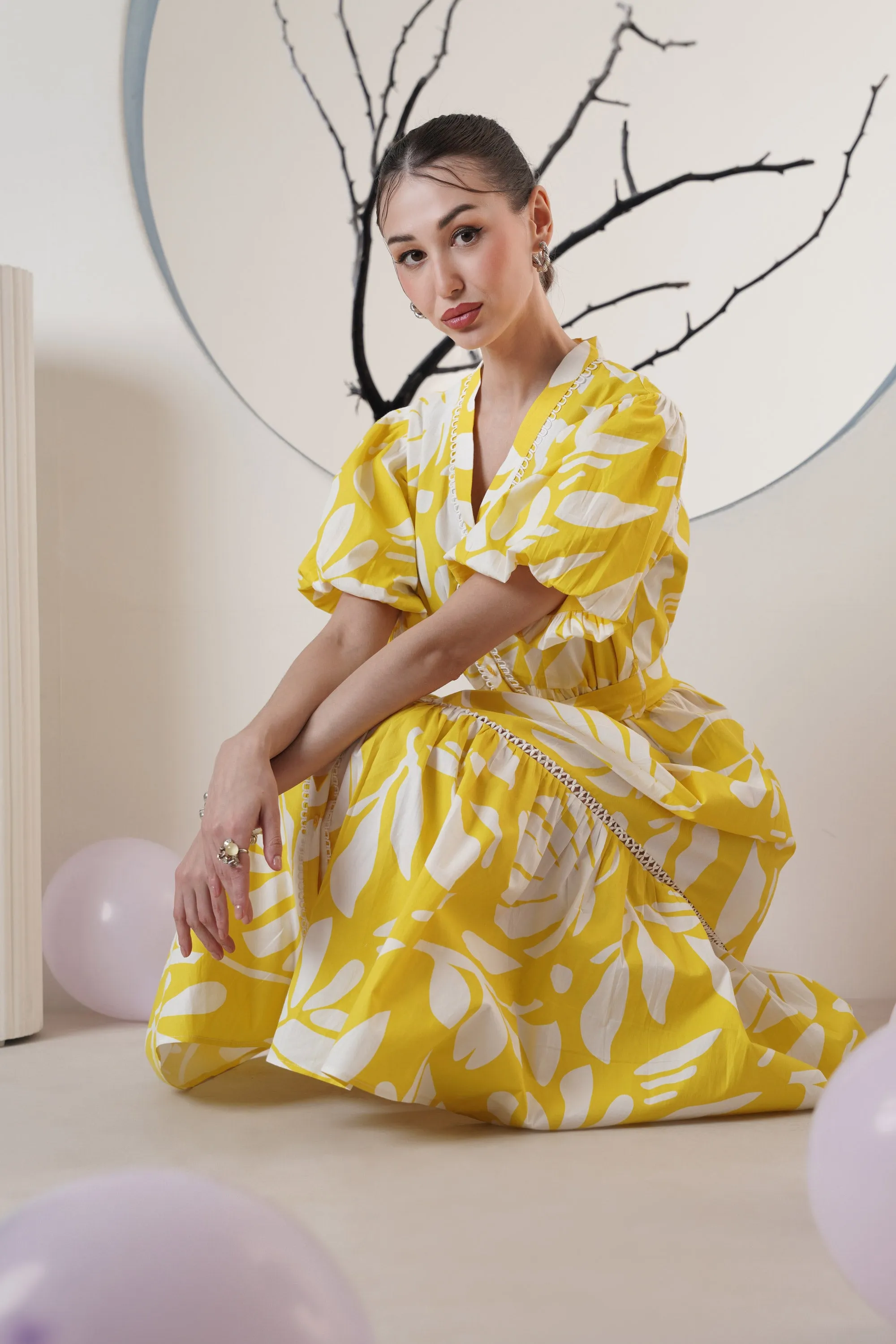 Yellow Floral printed Maxi Dress