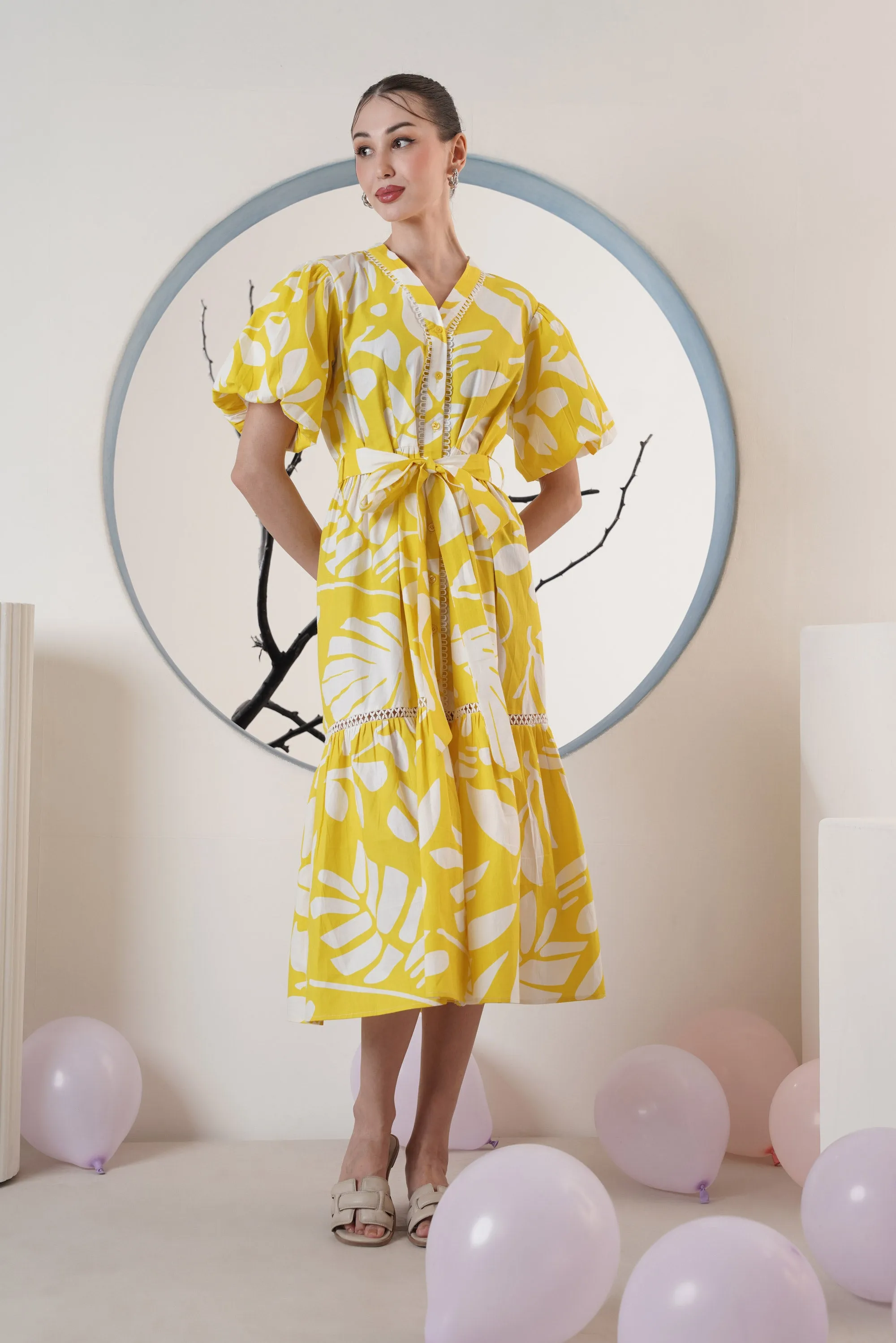 Yellow Floral printed Maxi Dress