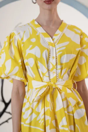 Yellow Floral printed Maxi Dress