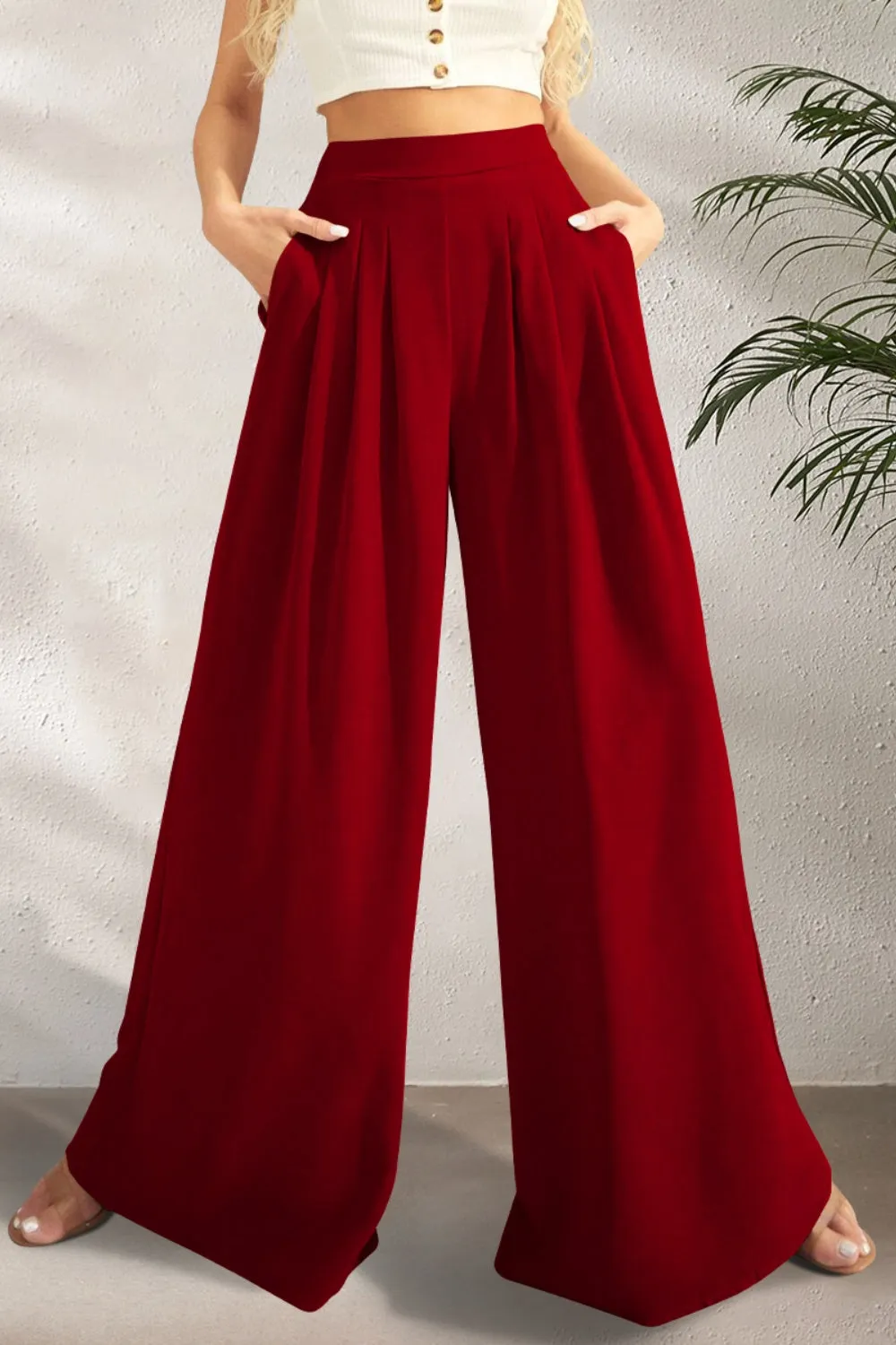 Zealand Pocketed High Waist Wide Leg Pants