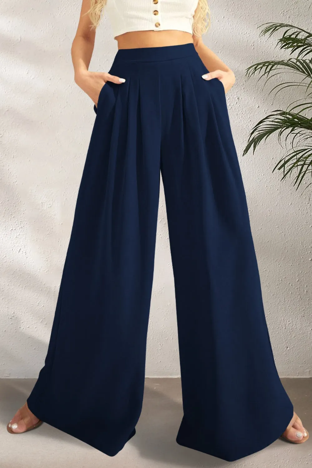 Zealand Pocketed High Waist Wide Leg Pants