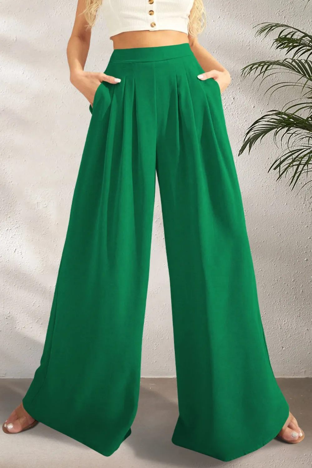 Zealand Pocketed High Waist Wide Leg Pants