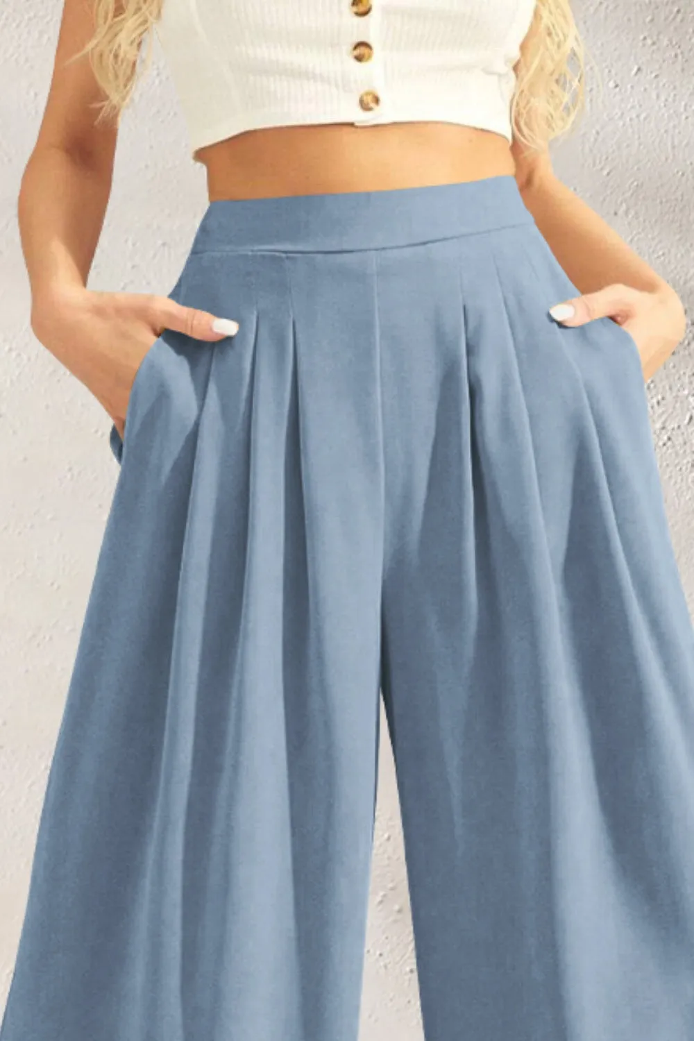 Zealand Pocketed High Waist Wide Leg Pants