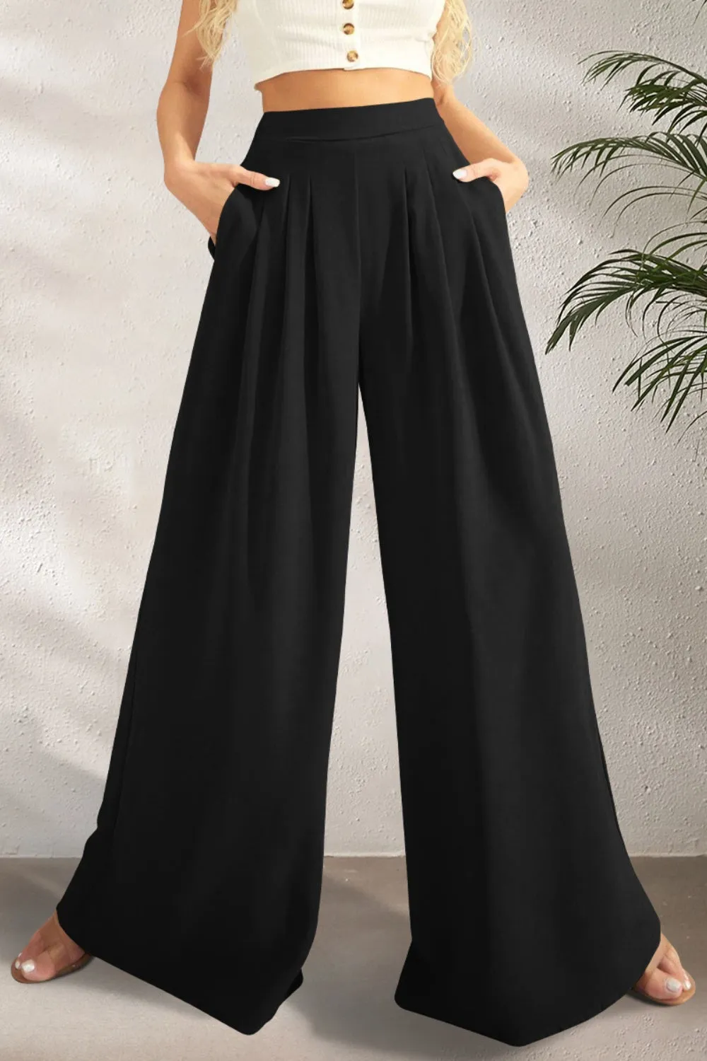 Zealand Pocketed High Waist Wide Leg Pants